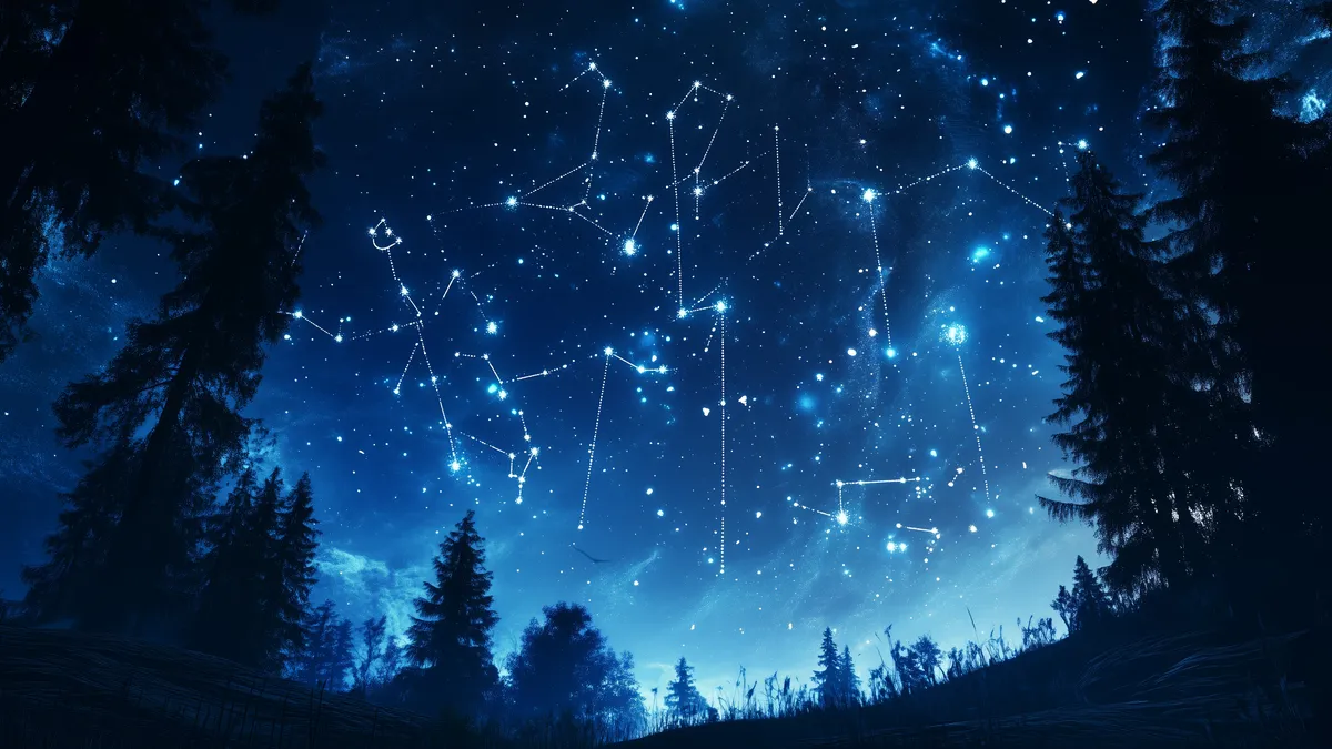first saturn return: night sky stars constellations illustration for this article