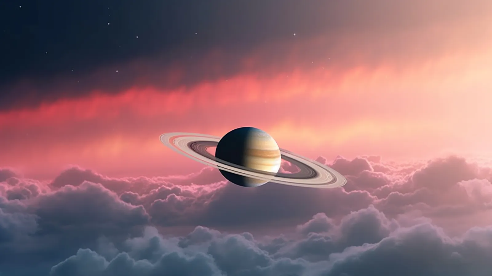Ringed Saturn glowing in a starry night sky, symbolizing life after 30 astrology