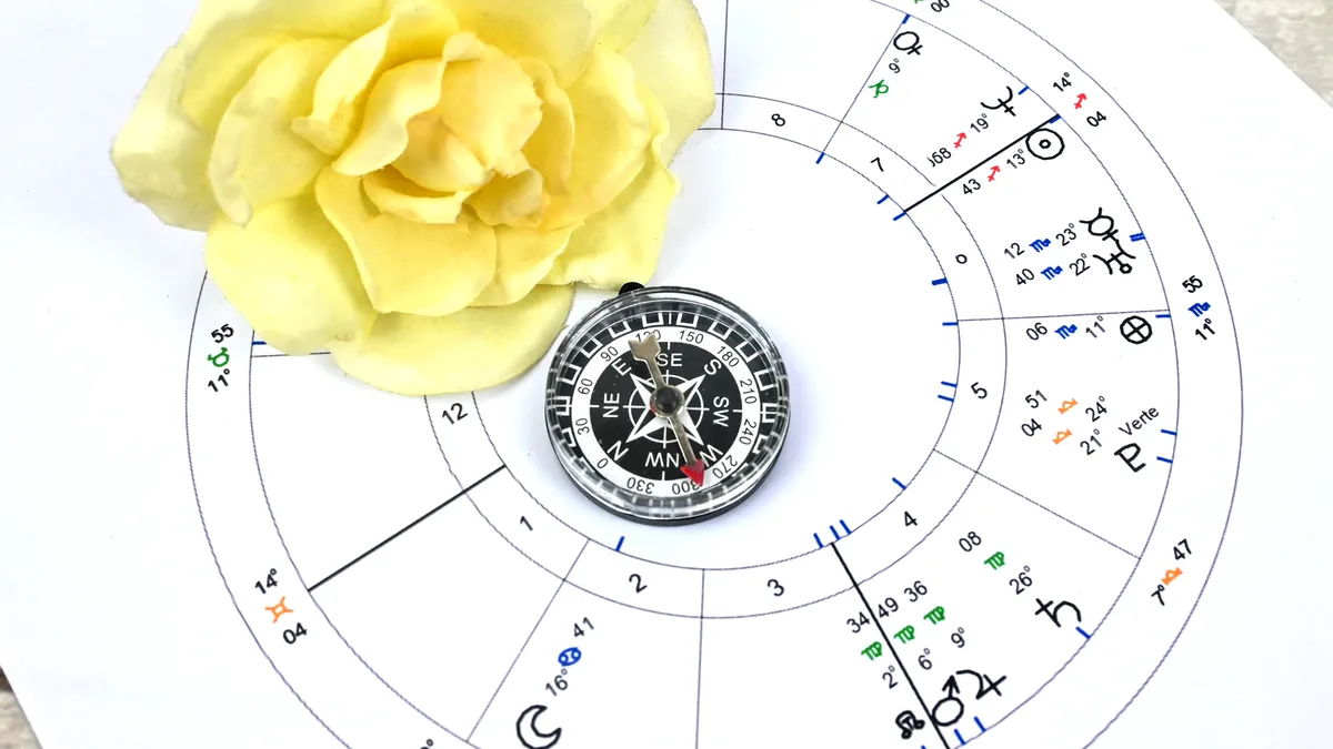 saturn return calculator: zodiac wheel chart symbols illustration