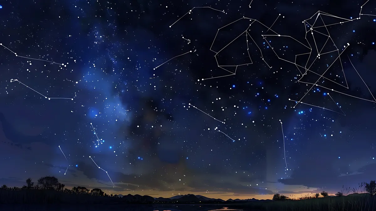 saturn return meaning: night sky with stars and constellations illustration