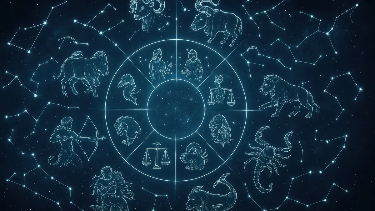 saturn transit: zodiac wheel constellations illustration