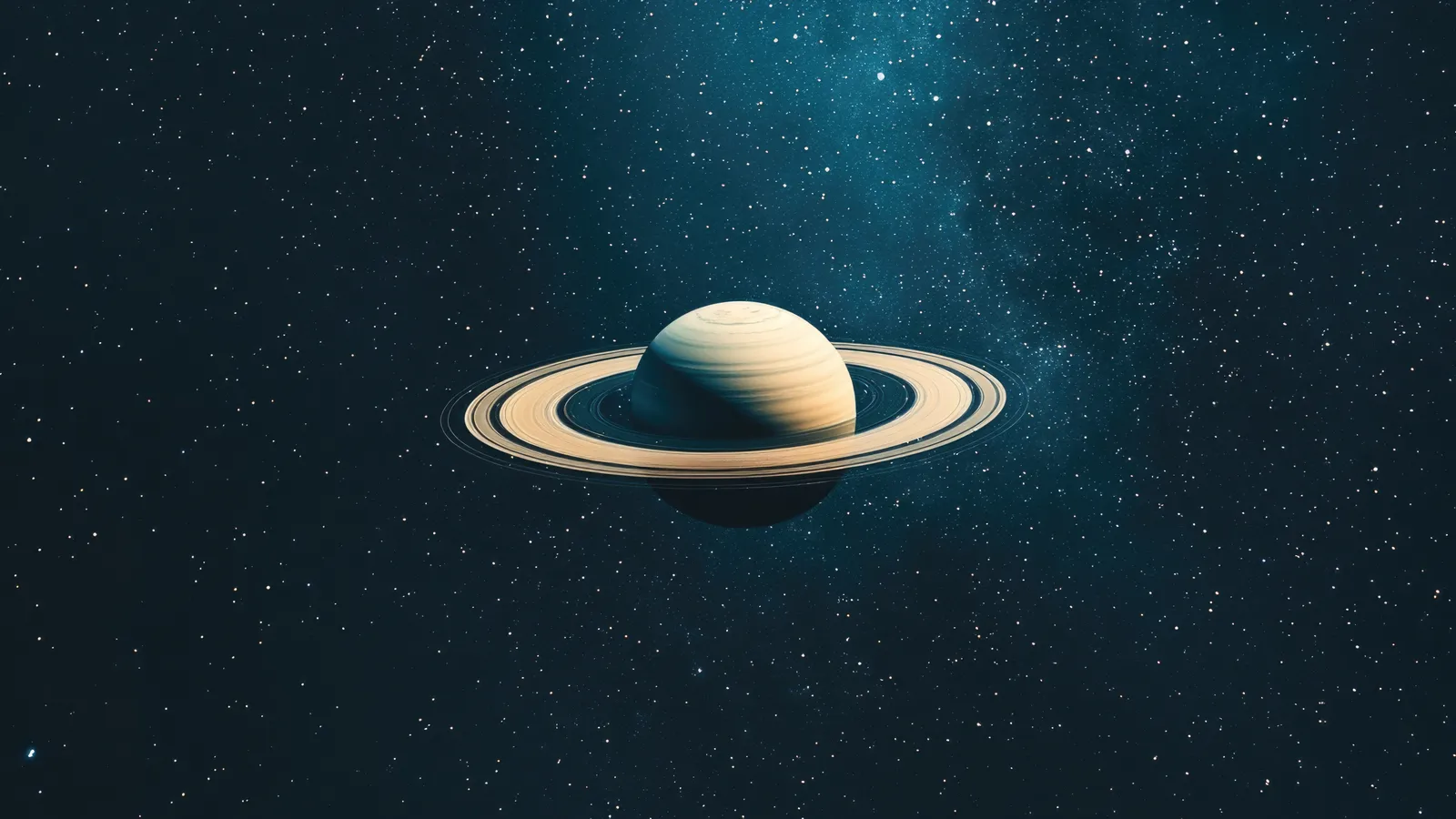 Ringed Saturn glowing in a starry night sky symbolizing turning 30 astrologically