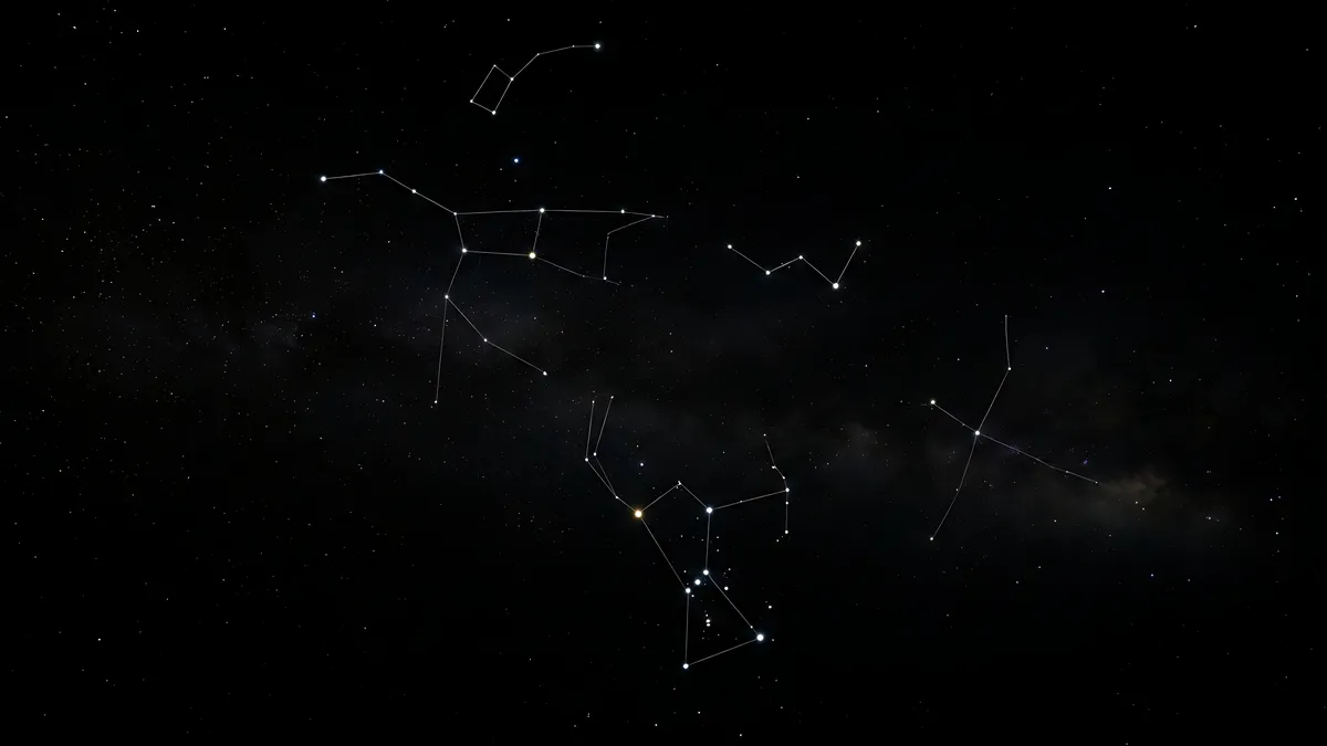 what happens during saturn return: dark night sky constellations illustration for this article